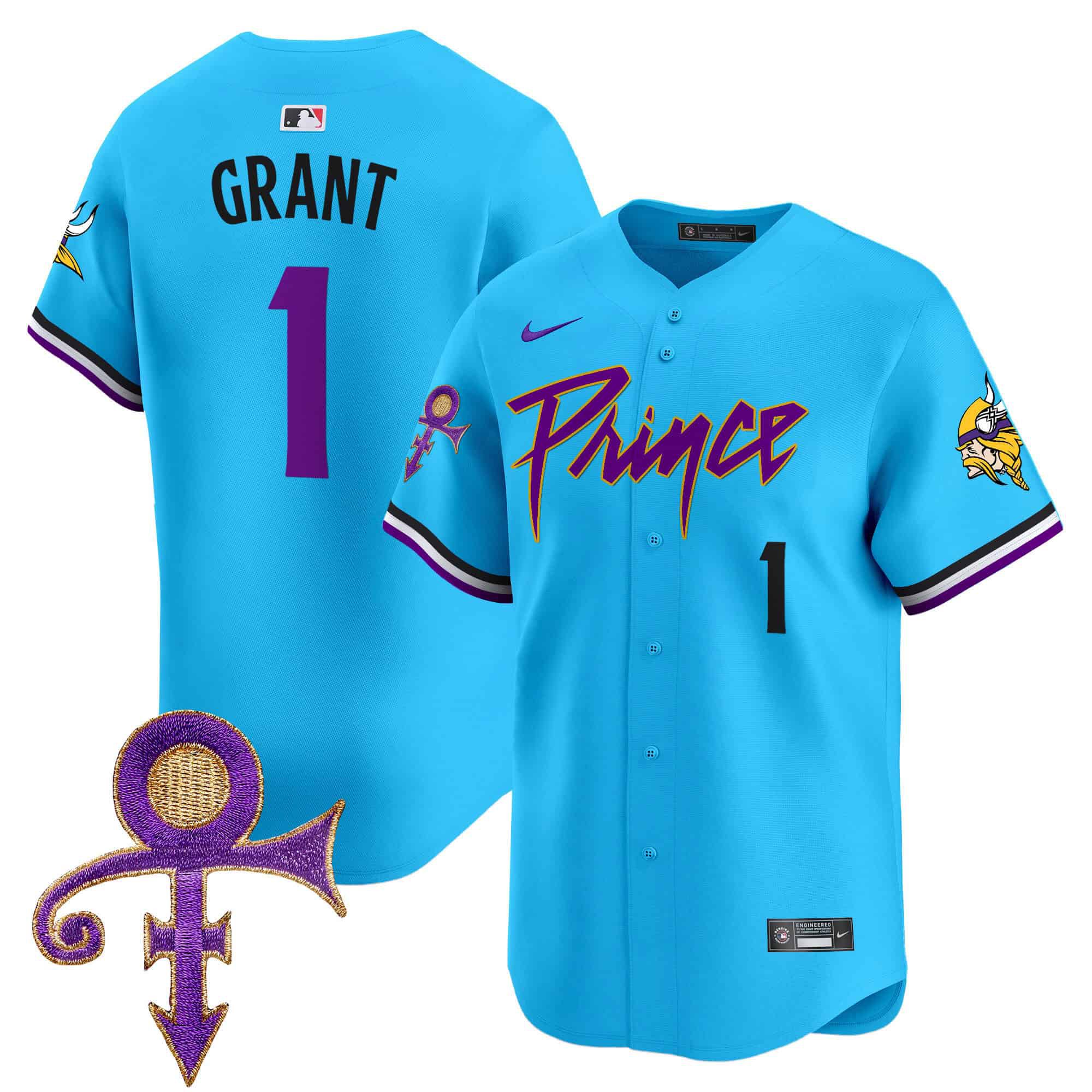 Men Minnesota Vikings #1 Grant Light Blue 2024 Nike Prince Patch Vapor Premier Limited NFL Jersey